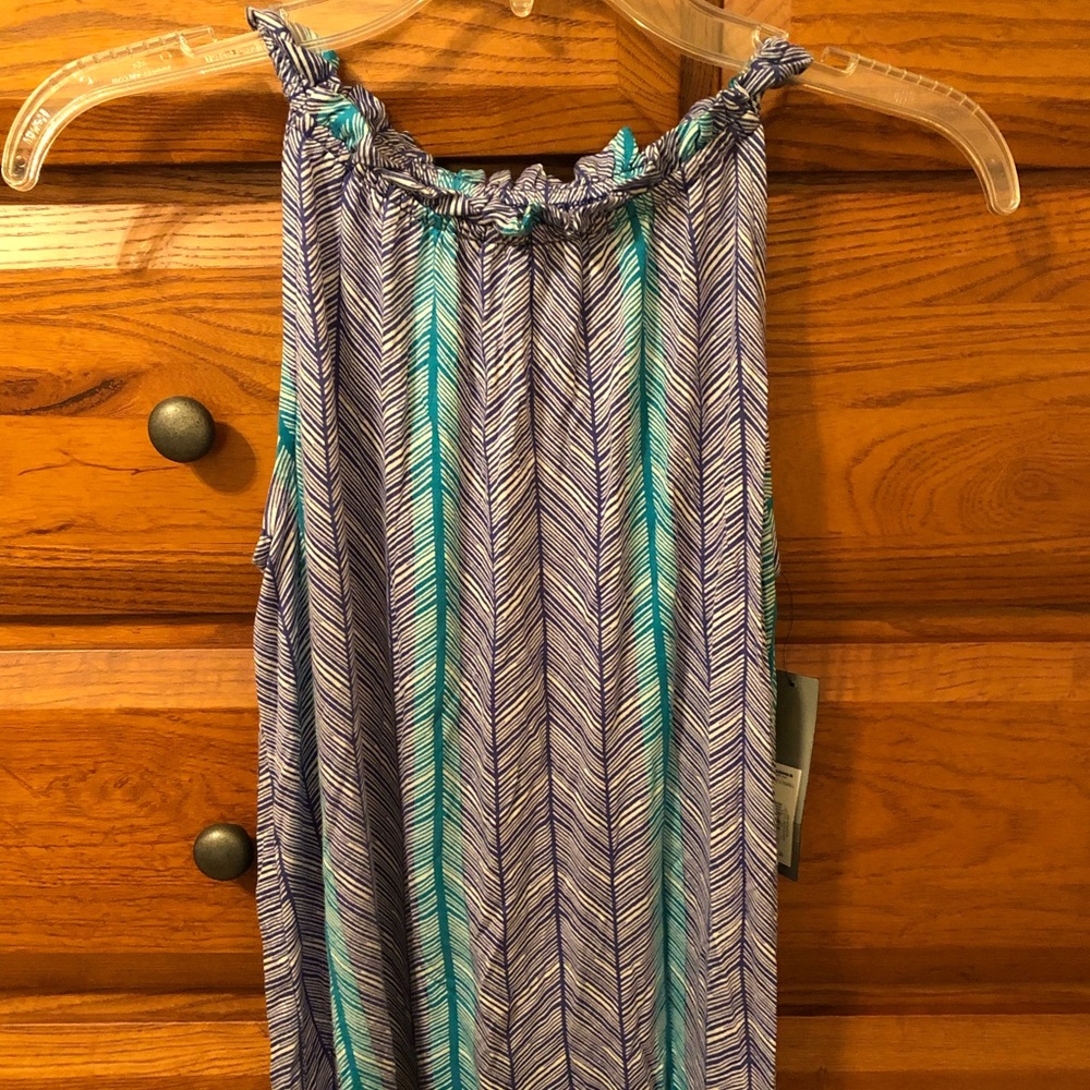 Ruffle neck tank: purple and teal
